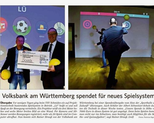 Herzlichen Dank: Volksbank am Württemberg eG spendet für "LÜ"